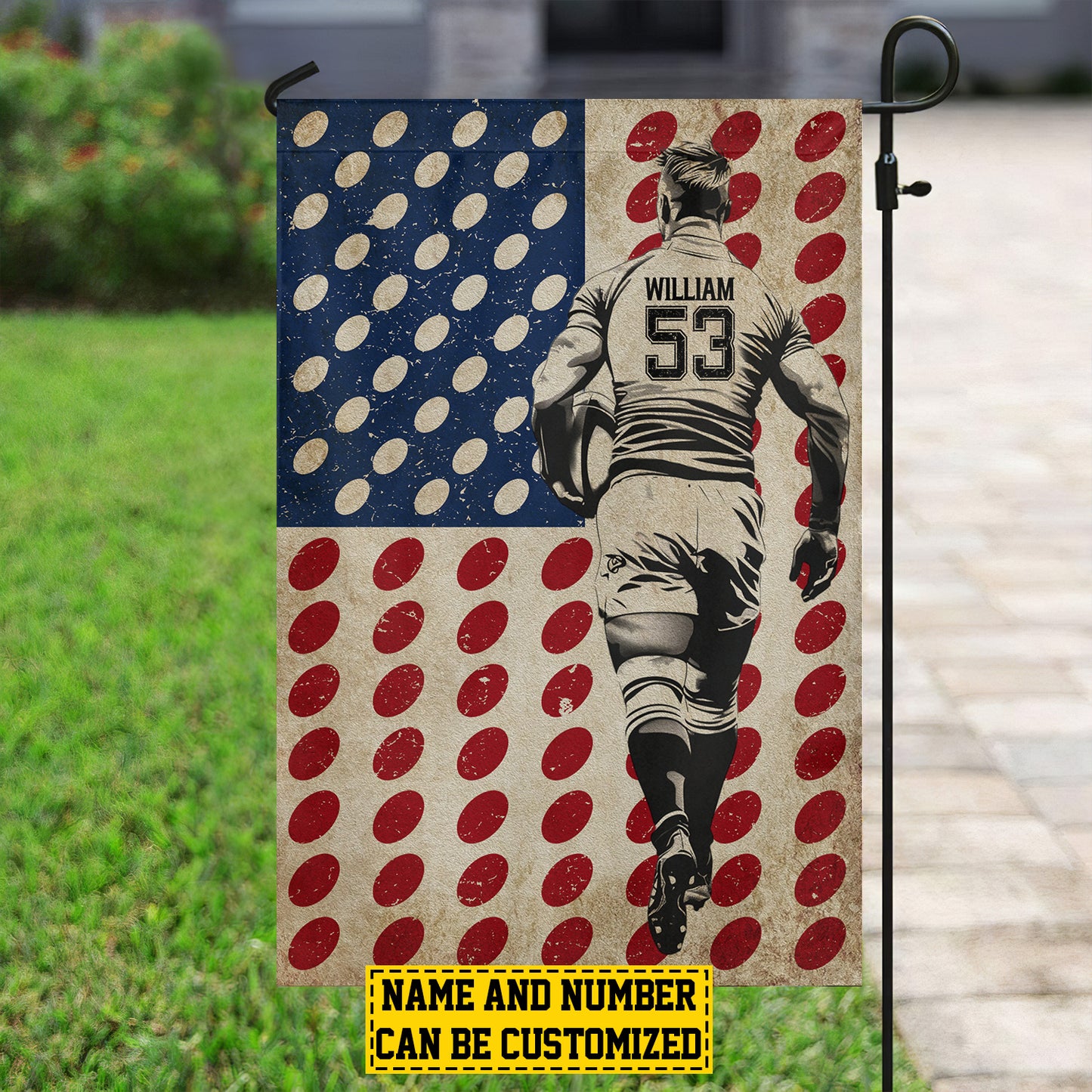 Personalized July 4th Rugby Boy Garden Flag & House Flag, Rugby Triumph, Independence Day Yard Flag Gift For Rugby Lovers, Rugby Boy Players