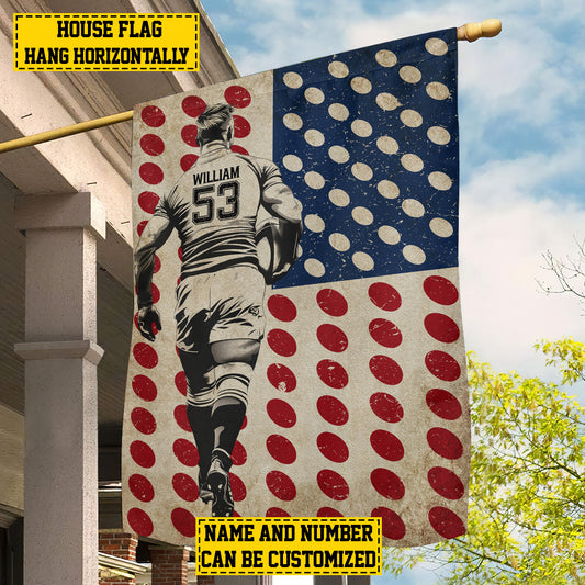 Personalized July 4th Rugby Men American Garden Flag & House Flag, Independence Day Patriotic Rugby USA Yard Flag Gift For Rugby Lovers