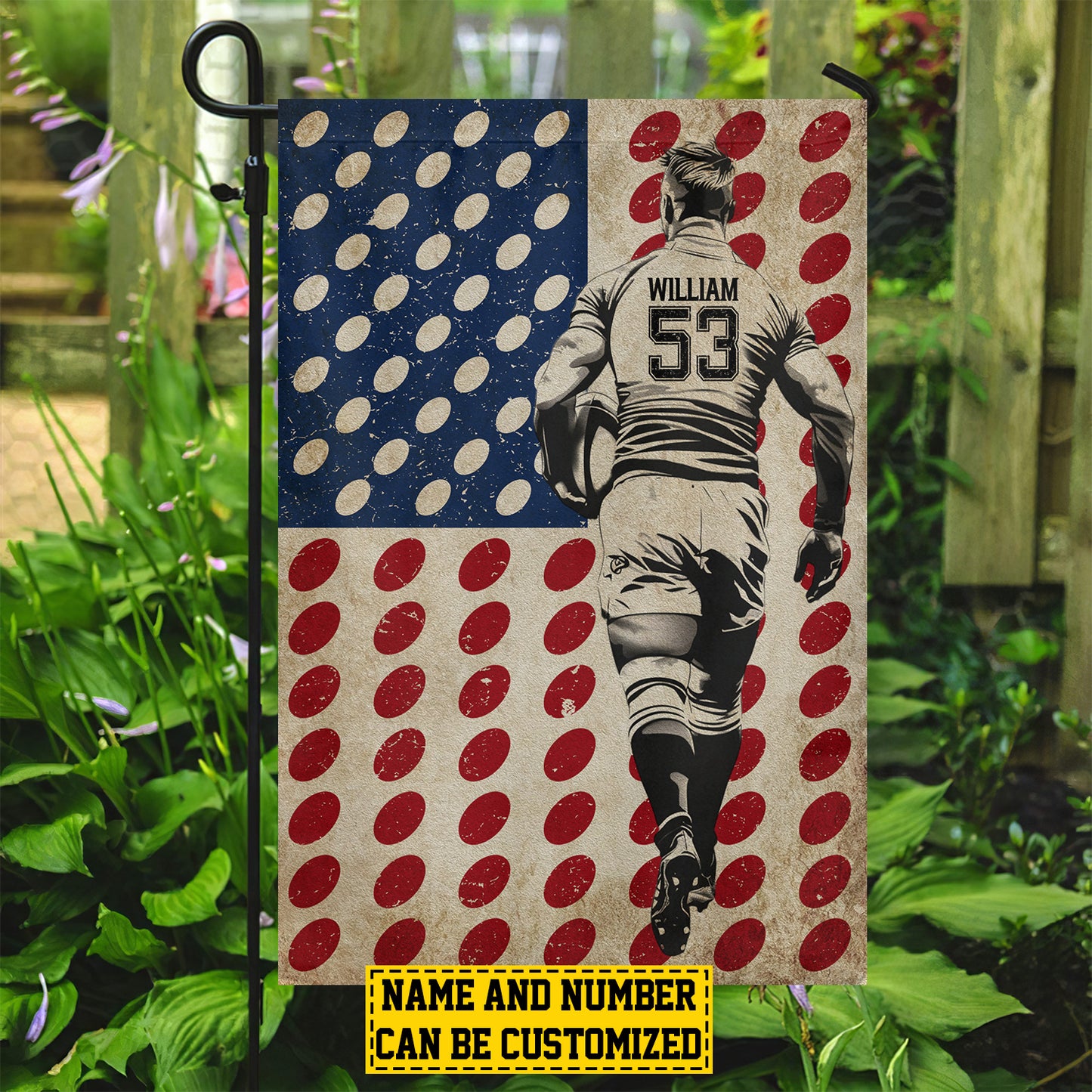 Personalized July 4th Rugby Boy Garden Flag & House Flag, Rugby Triumph, Independence Day Yard Flag Gift For Rugby Lovers, Rugby Boy Players
