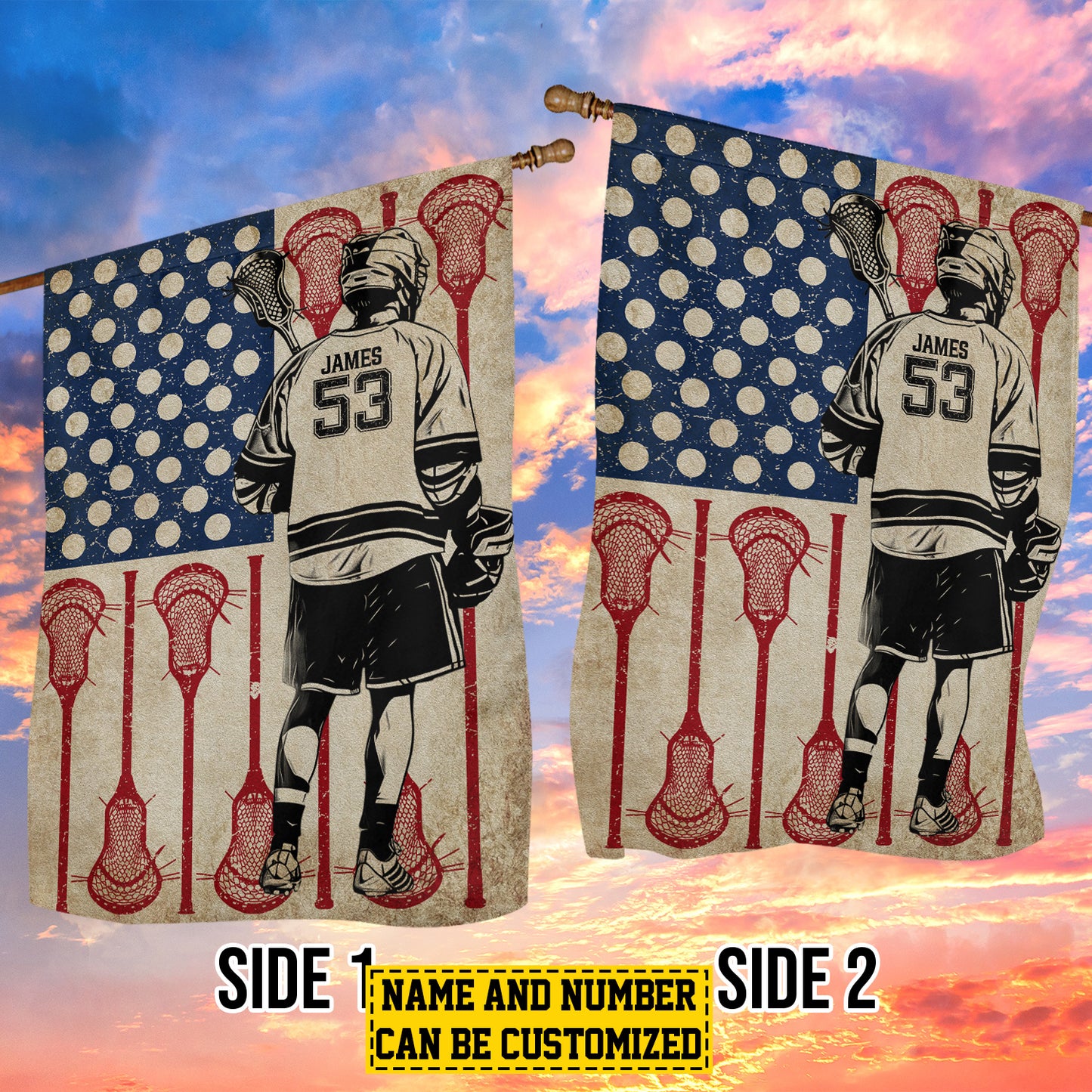 Personalized July 4th Lacrosse Boy Garden Flag & House Flag, Stars Stripes And Lacrosse, Independence Day Yard Flag Gift For Lacrosse Lovers, Lacrosse Players