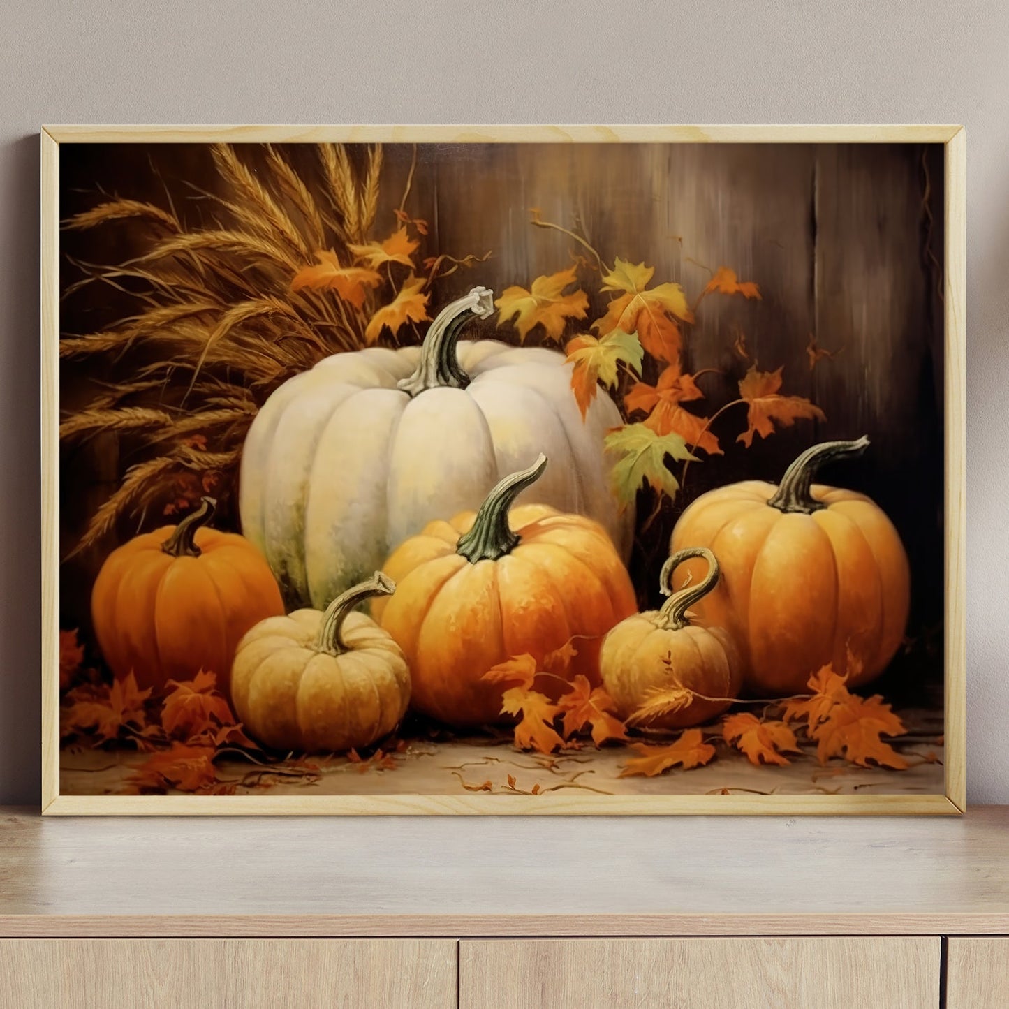 Pumpkin Display Corner Shows Gratitude Thanksgiving Canvas Painting, Wall Art Decor - Pumpkins Thanksgiving Poster Gift