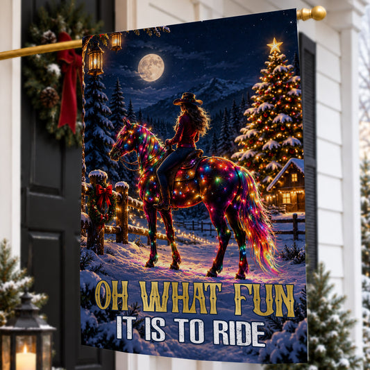 Christmas Cowgirl Garden & House Flag, Oh What Fun It Is To Ride Yard Flag, Xmas Gift For Cowgirls