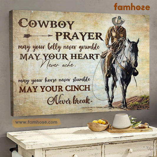 Horse Riding Poster & Canvas, Cowboy Prayer May Your Belly Never Grumble, Horse Canvas Wall Art, Poster Gift For Horse Lovers