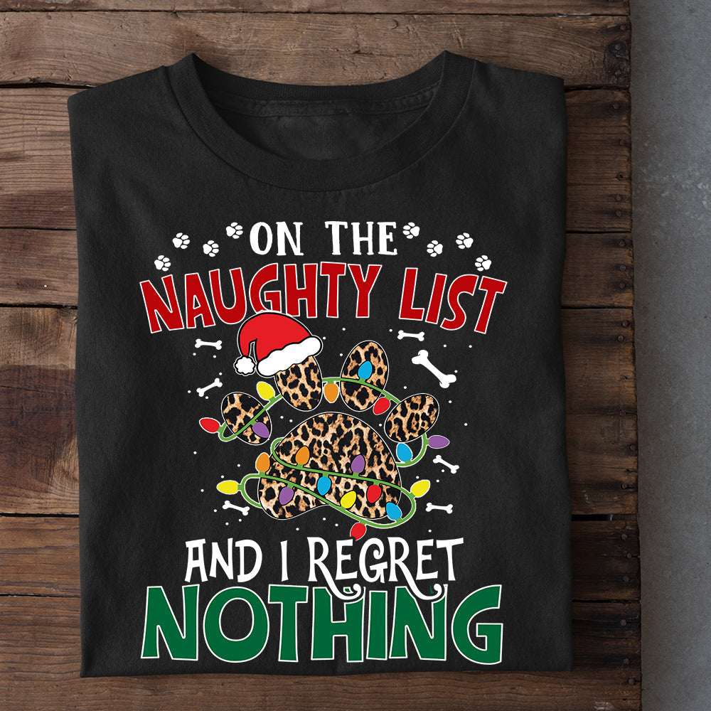 Dog Christmas T-shirt, Leopard Paw Festivities Proudly On The Naughty List, Gift For Dog Lovers, Dog Tees, Dog Owners