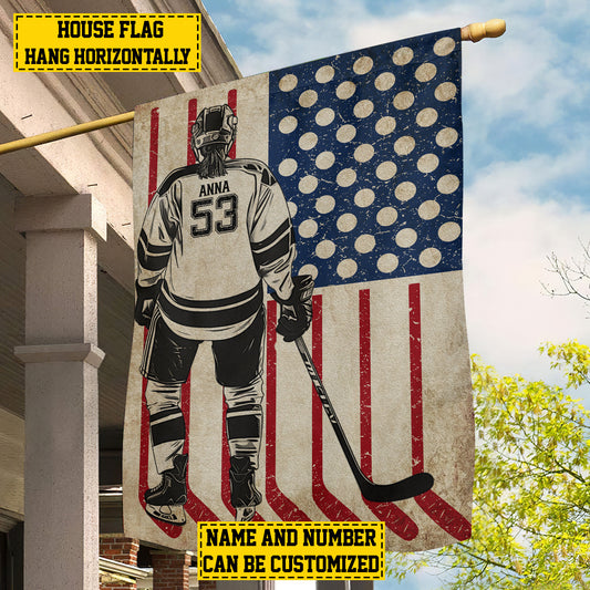 Personalized July 4th Hockey Women American Garden Flag House Flag, Independence Day Patriotic Hockey USA Yard Flag Gift For Hockey Lovers