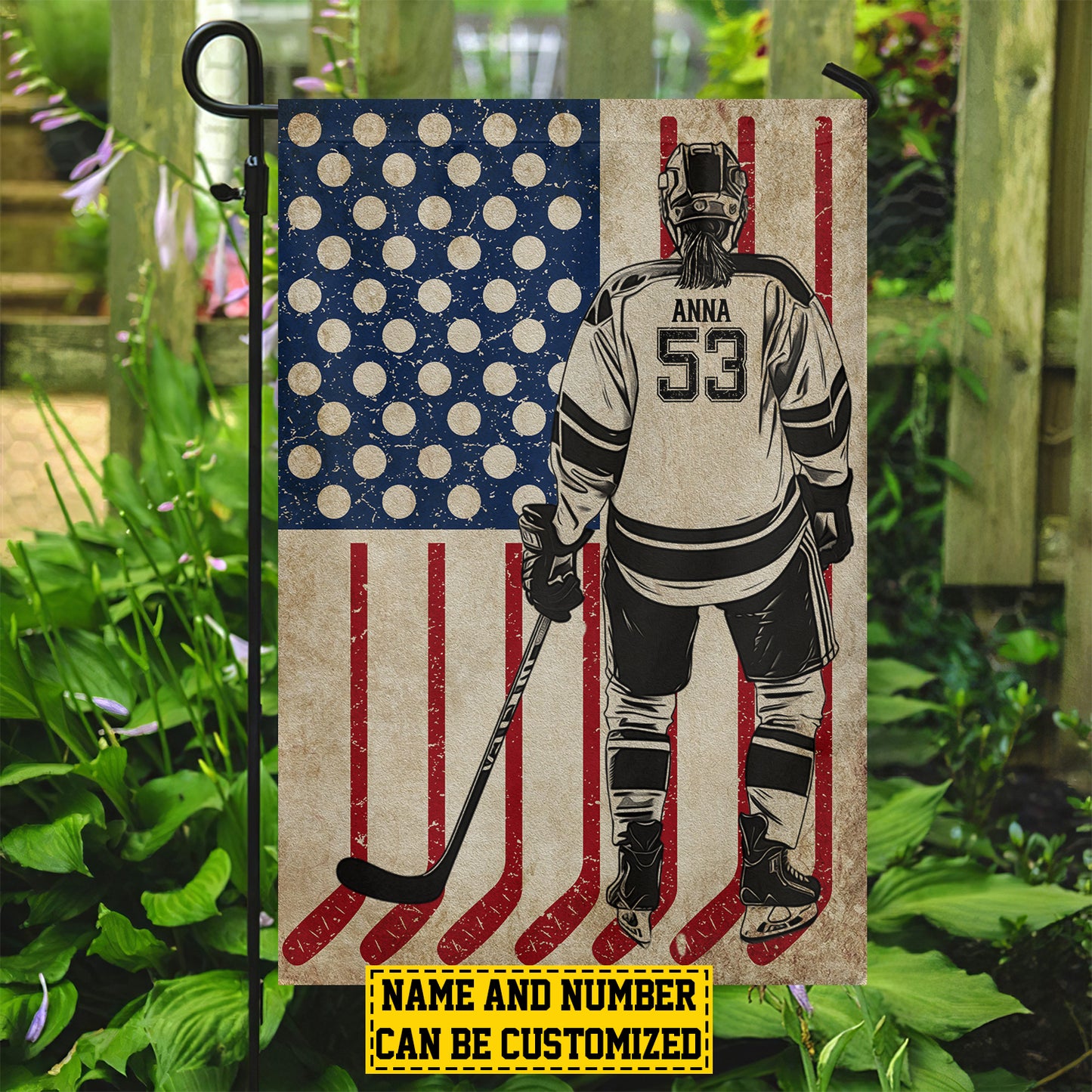 Personalized July 4th Hockey Girl Garden Flag House Flag, Hockey Triumph, Independence Day Yard Flag Gift For Hockey Lovers, Female Hockey Players