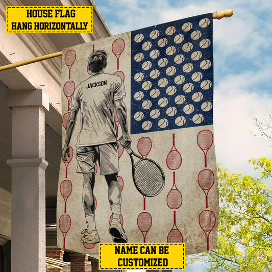 Personalized July 4th Tennis Men American Garden Flag & House Flag, Independence Day Patriotic Tennis USA Yard Flag Gift For Tennis Lovers