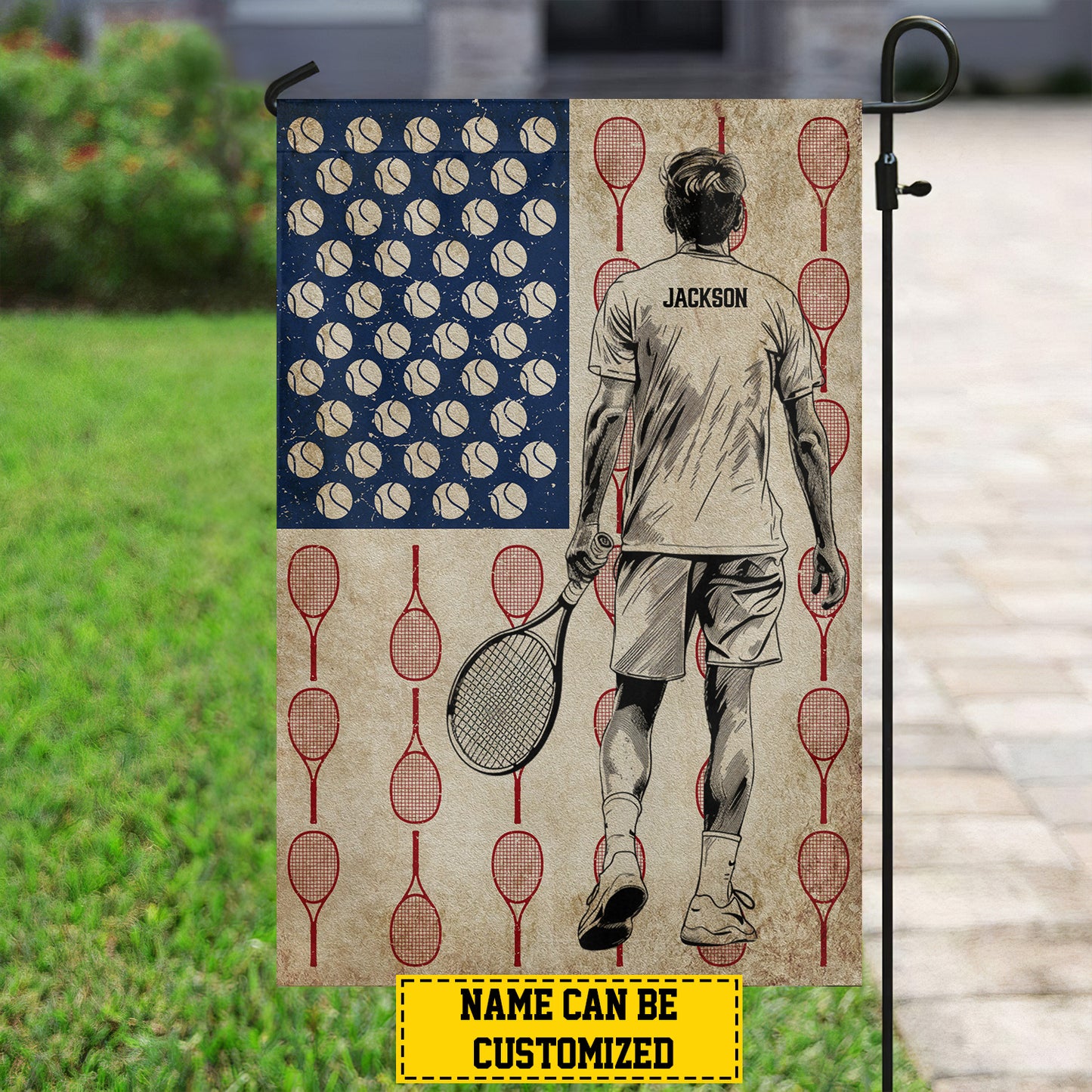 Personalized July 4th Tennis Boy Garden Flag & House Flag, Tennis Triumph, Independence Day Yard Flag Gift For Tennis Lovers, Tennis Players