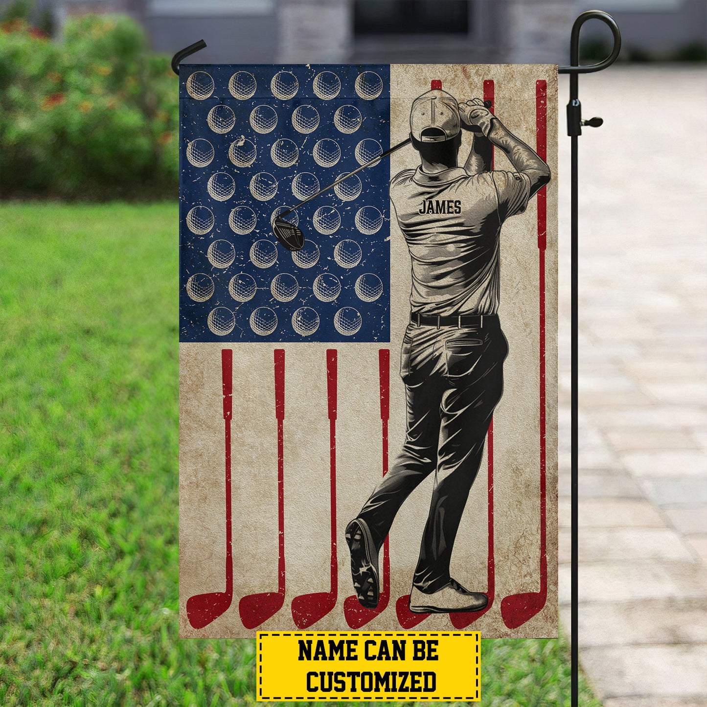 Personalized July 4th Golf Boy Garden Flag & House Flag, Glory On The Field, Independence Day Yard Flag Gift For Golf Lovers, Golf Players
