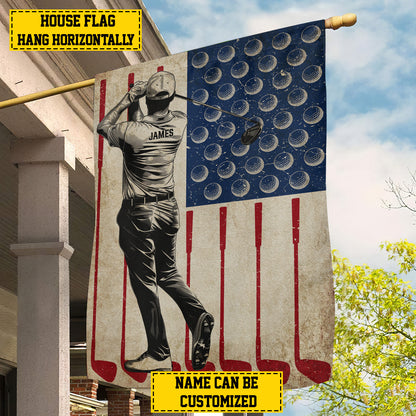 Personalized July 4th Golf Men American Garden Flag & House Flag, Independence Day Patriotic Golf USA Yard Flag Gift For Golf Lovers