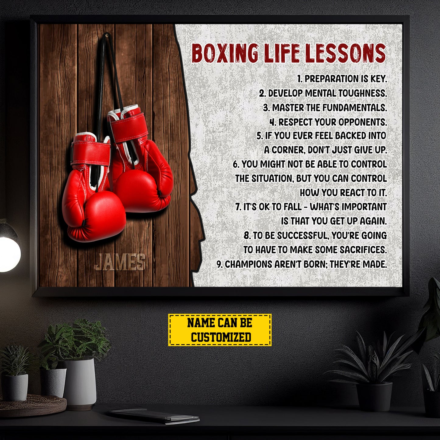 Boxing Life lessons, Personalized Motivational Boxing Canvas Painting, Sports Quotes Wall Art Decor, Poster Gift For Boxing Lovers