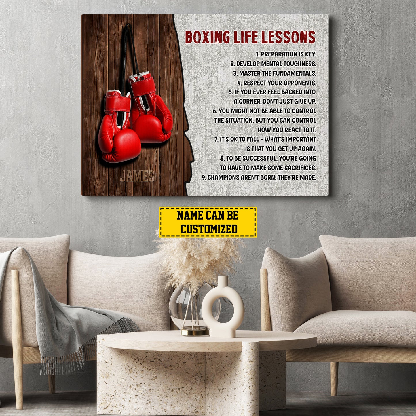 Boxing Life lessons, Personalized Motivational Boxing Canvas Painting, Sports Quotes Wall Art Decor, Poster Gift For Boxing Lovers