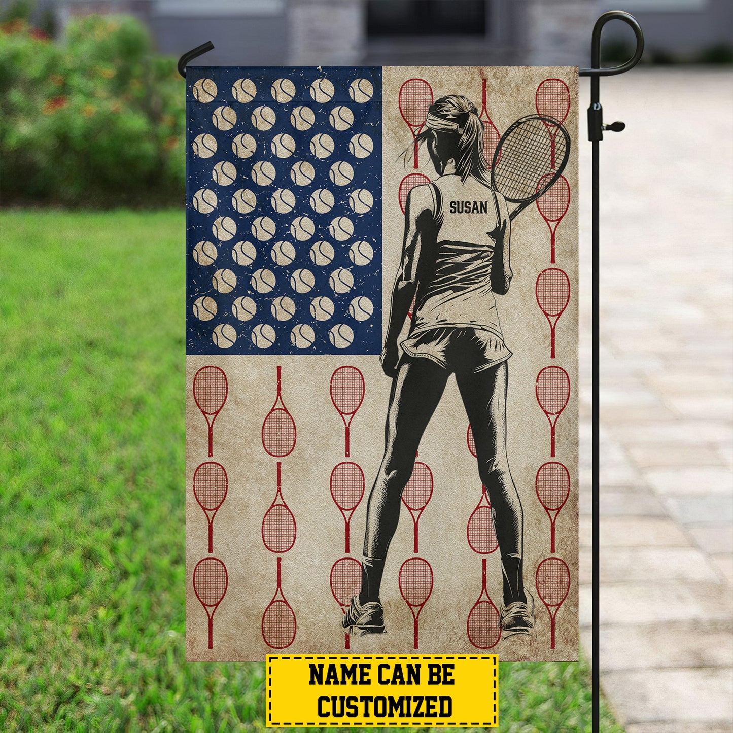 Personalized July 4th Tennis Girl Garden Flag & House Flag, Tennis Triumph, Independence Day Yard Flag Gift For Female Tennis Lovers, Tennis Players