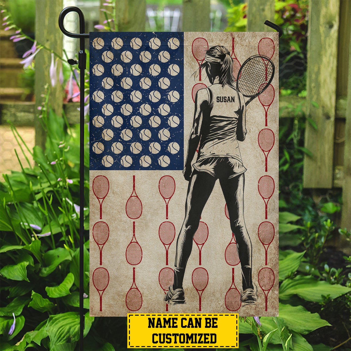 Personalized July 4th Tennis Girl Garden Flag & House Flag, Tennis Triumph, Independence Day Yard Flag Gift For Female Tennis Lovers, Tennis Players
