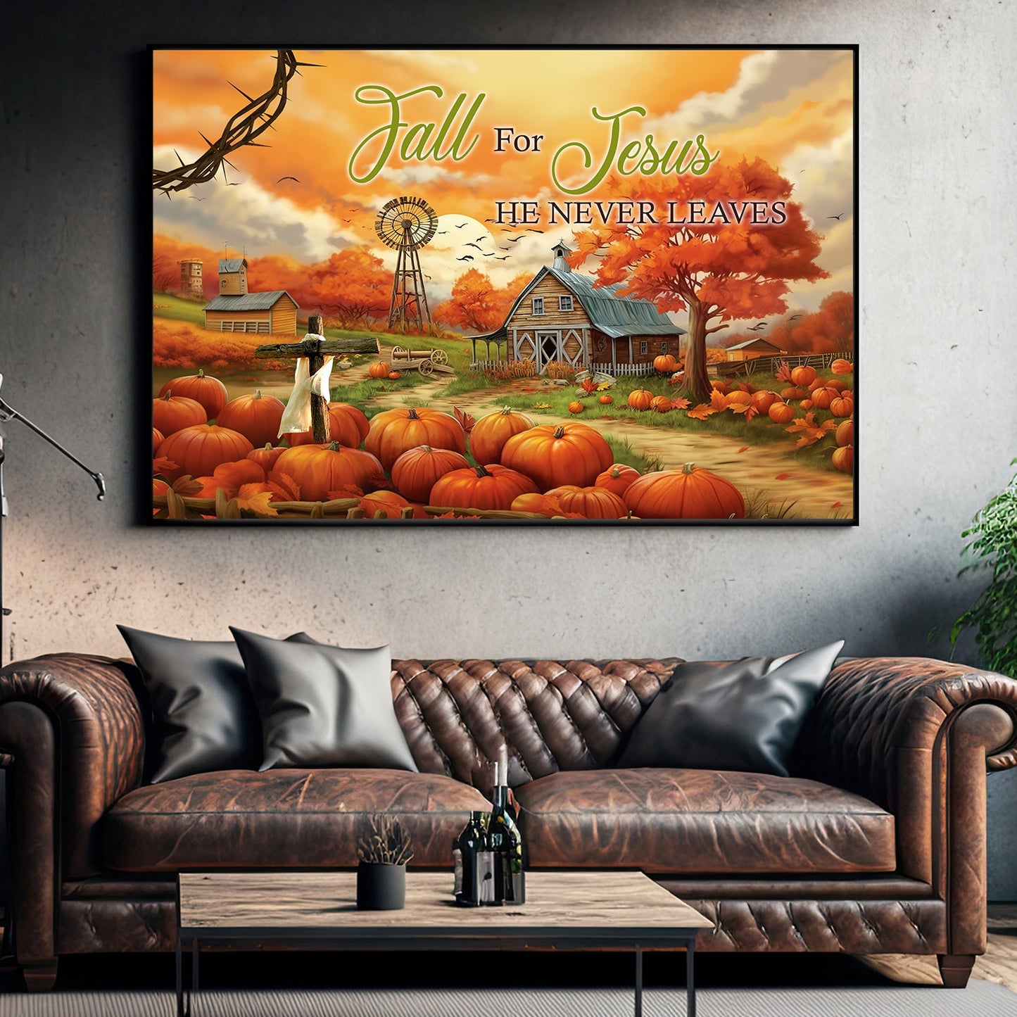 Fall For Jesus Farm Country Road Full Of Pumpkins Thanksgiving Canvas Painting, Wall Art Decor - Thanksgiving Poster Gift