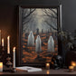 The Spooky Ghosts in Cemetery Dark Halloween Canvas Painting, Wall Art Decor - Dark Surreal Ghost Halloween Poster Gift