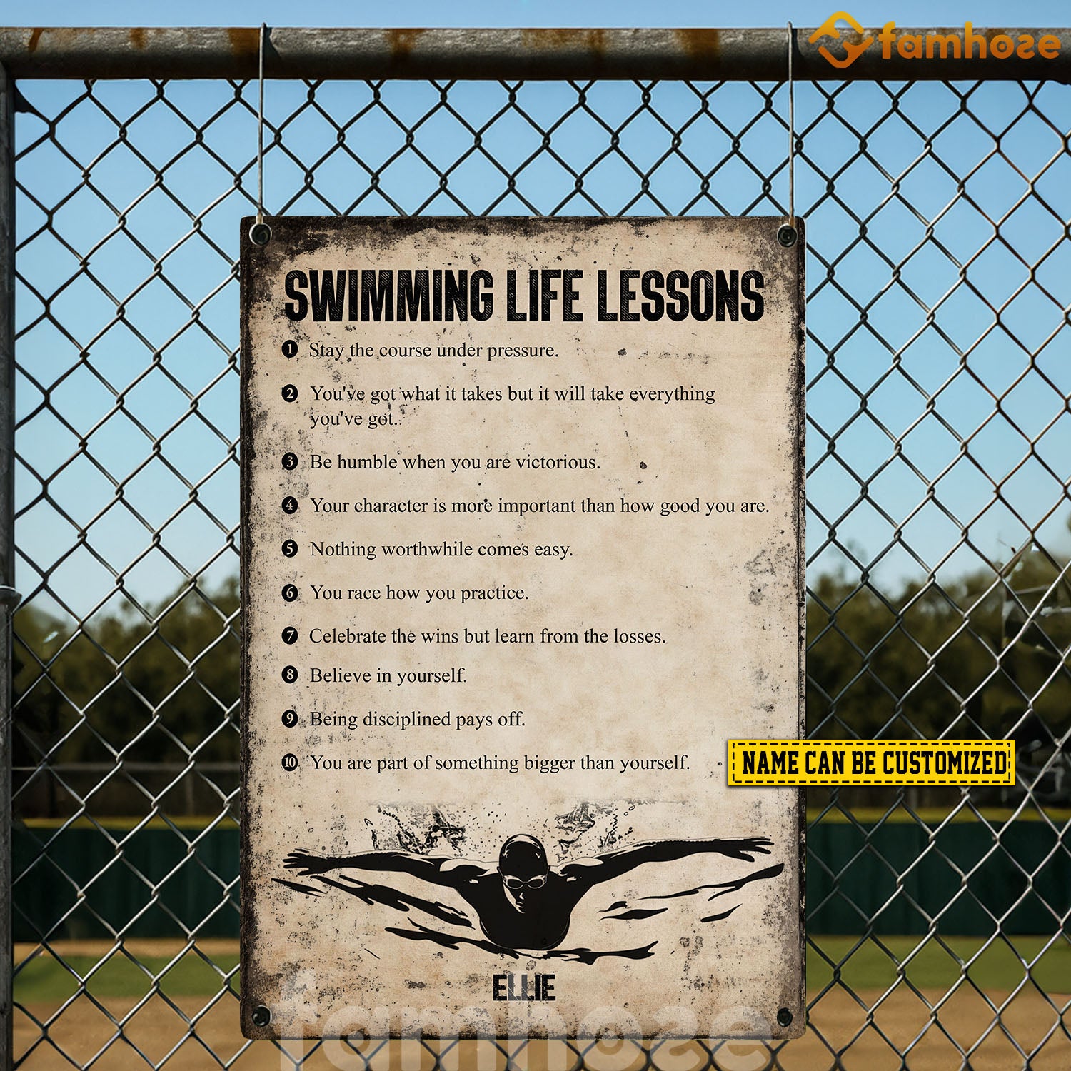 Personalized Swimming Man Metal Sign, Swimming Life Lessons Sport Sign ...