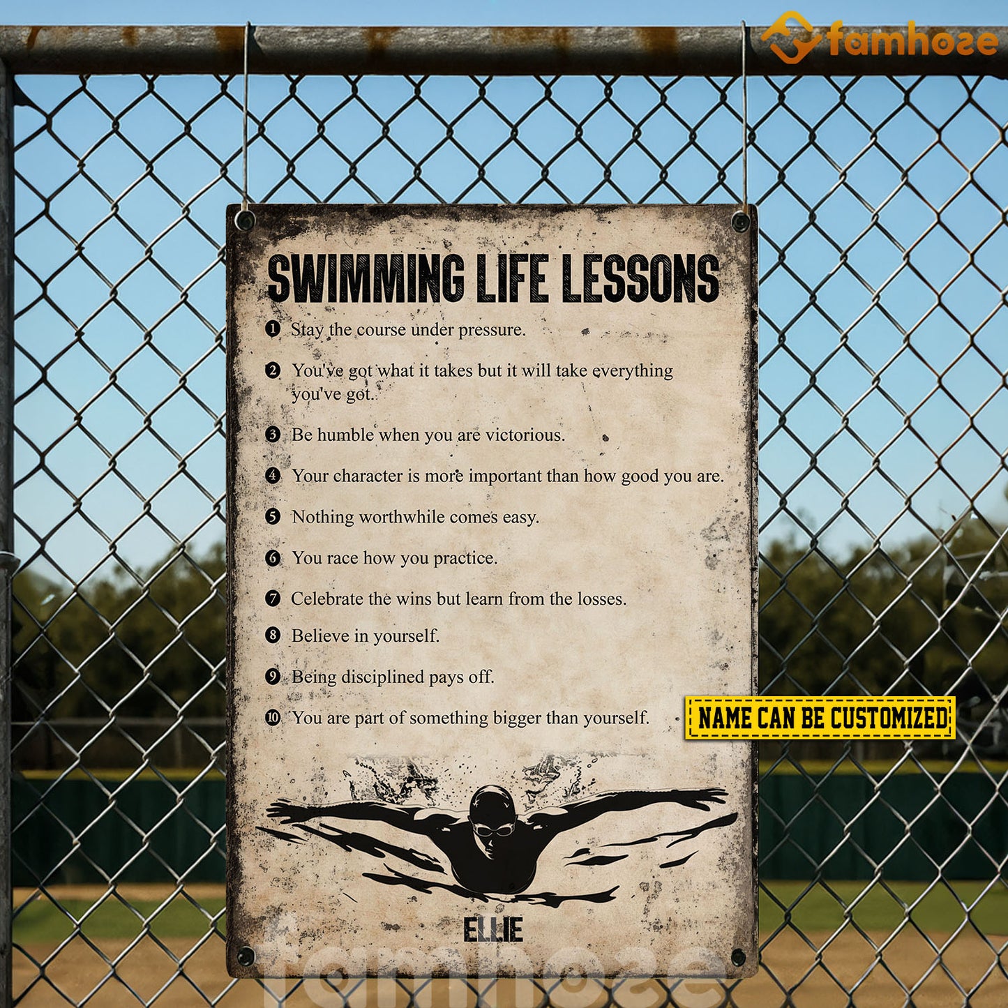 Personalized Swimming Man Metal Sign, Swimming Life Lessons Sport Sign, Field Decor Gift For Swimming Lovers