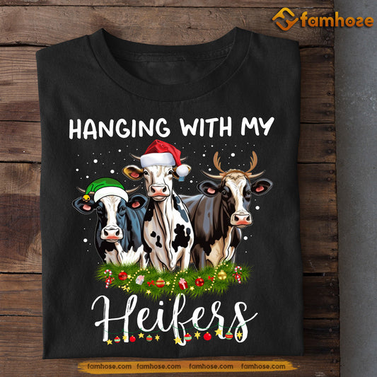 Funny Cow Christmas T-shirt, Hanging With My Heifers, Christmas Gift For Cow Lovers, Farmer Tees, Cow Tees