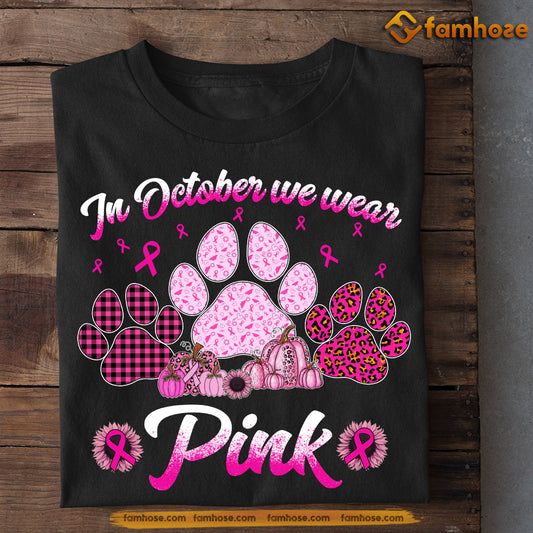 Cute Cat T-shirt, In October We Were Pink, Gift For Cat Lovers Who Supports Breast Cancer Awareness, Cat Tees