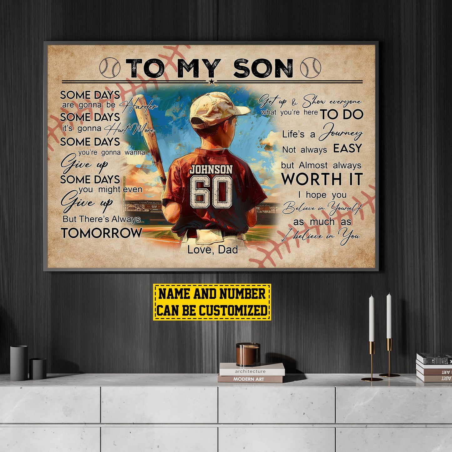 To My Son Life's A Journey, Personalized Baseball Boy Canvas Painting, Inspirational Quotes Wall Art Decor, Poster Gift For Kids Baseball Lovers, Gift For Son From Mom,Dad