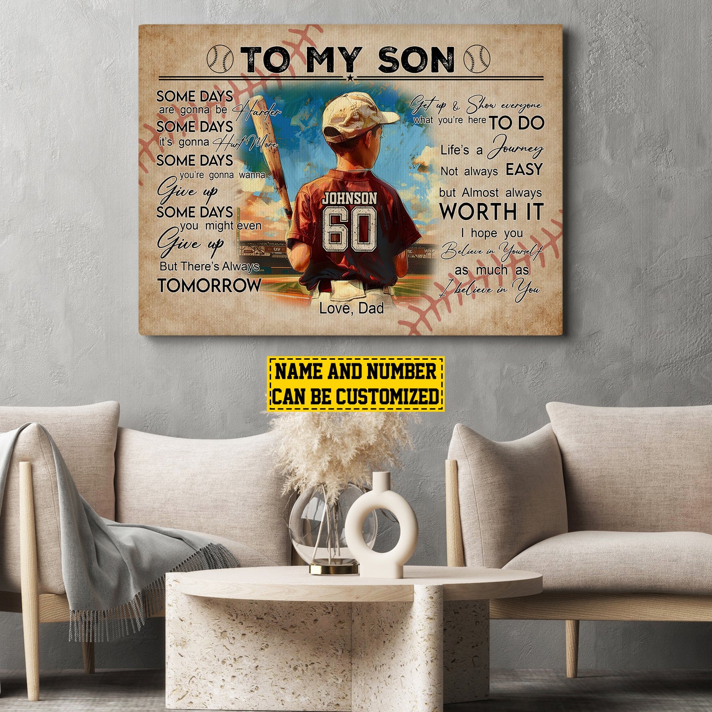 To My Son Life's A Journey, Personalized Baseball Boy Canvas Painting, Inspirational Quotes Wall Art Decor, Poster Gift For Kids Baseball Lovers, Gift For Son From Mom,Dad