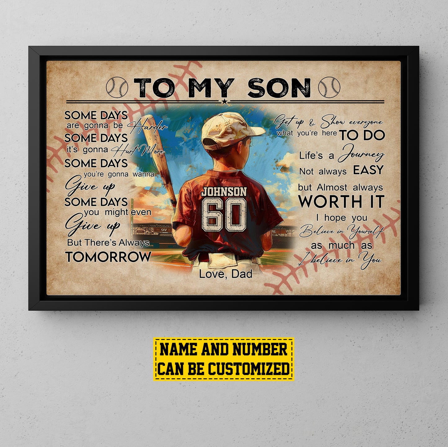 To My Son Life's A Journey, Personalized Baseball Boy Canvas Painting, Inspirational Quotes Wall Art Decor, Poster Gift For Kids Baseball Lovers, Gift For Son From Mom,Dad