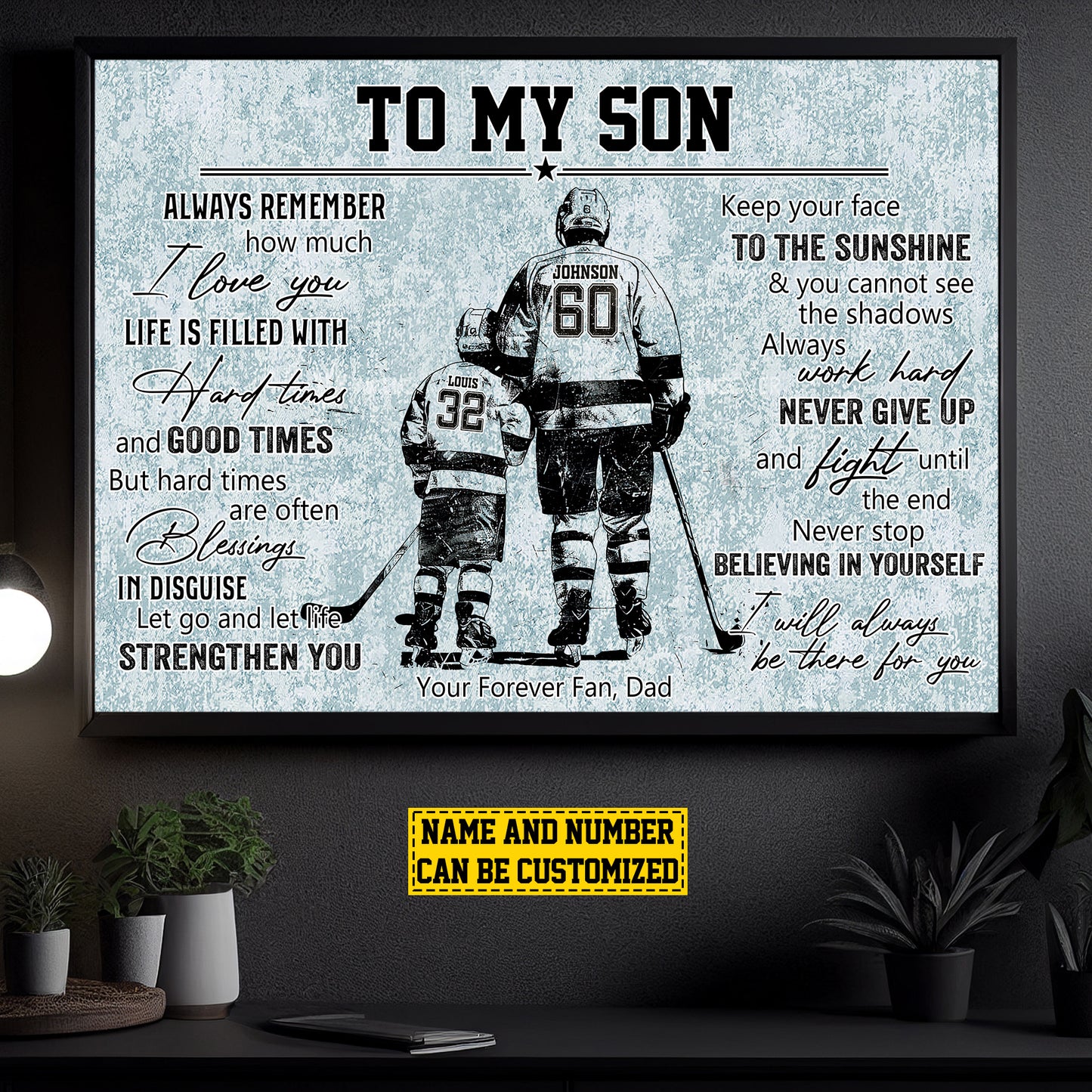 To My Son I Love You, Personalized Hockey Canvas Painting, Sports Quotes Wall Art Decor, Poster Gift For Hockey Lovers, Gift For Son From Dad