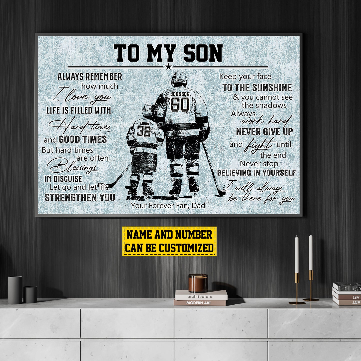 To My Son I Love You, Personalized Hockey Canvas Painting, Sports Quotes Wall Art Decor, Poster Gift For Hockey Lovers, Gift For Son From Dad