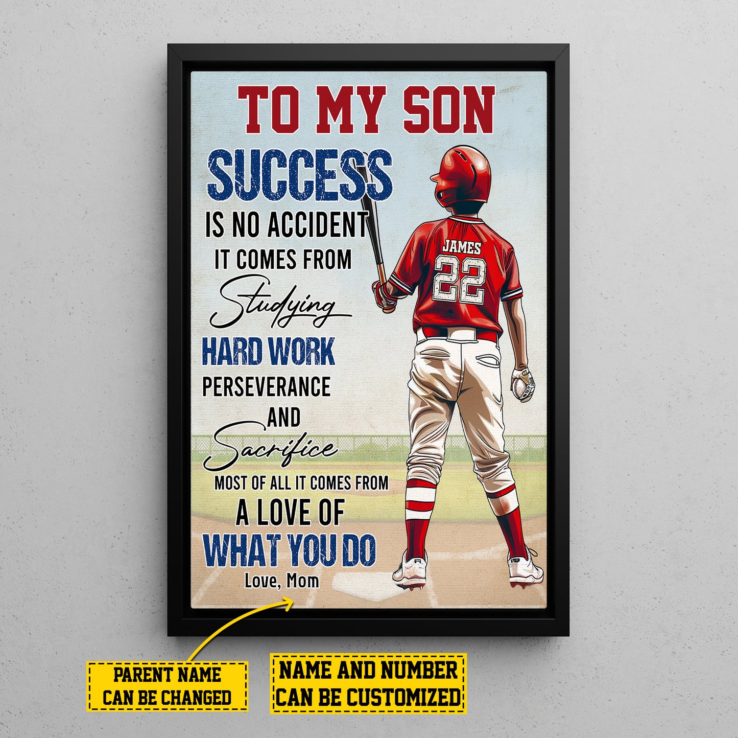 Personalized Baseball Boy Canvas Painting, To My Son Love Of What You Do, Inspirational Quotes Wall Art Decor, Poster Gift For Kids Baseball Lovers, Gift For Son From Mom,Dad