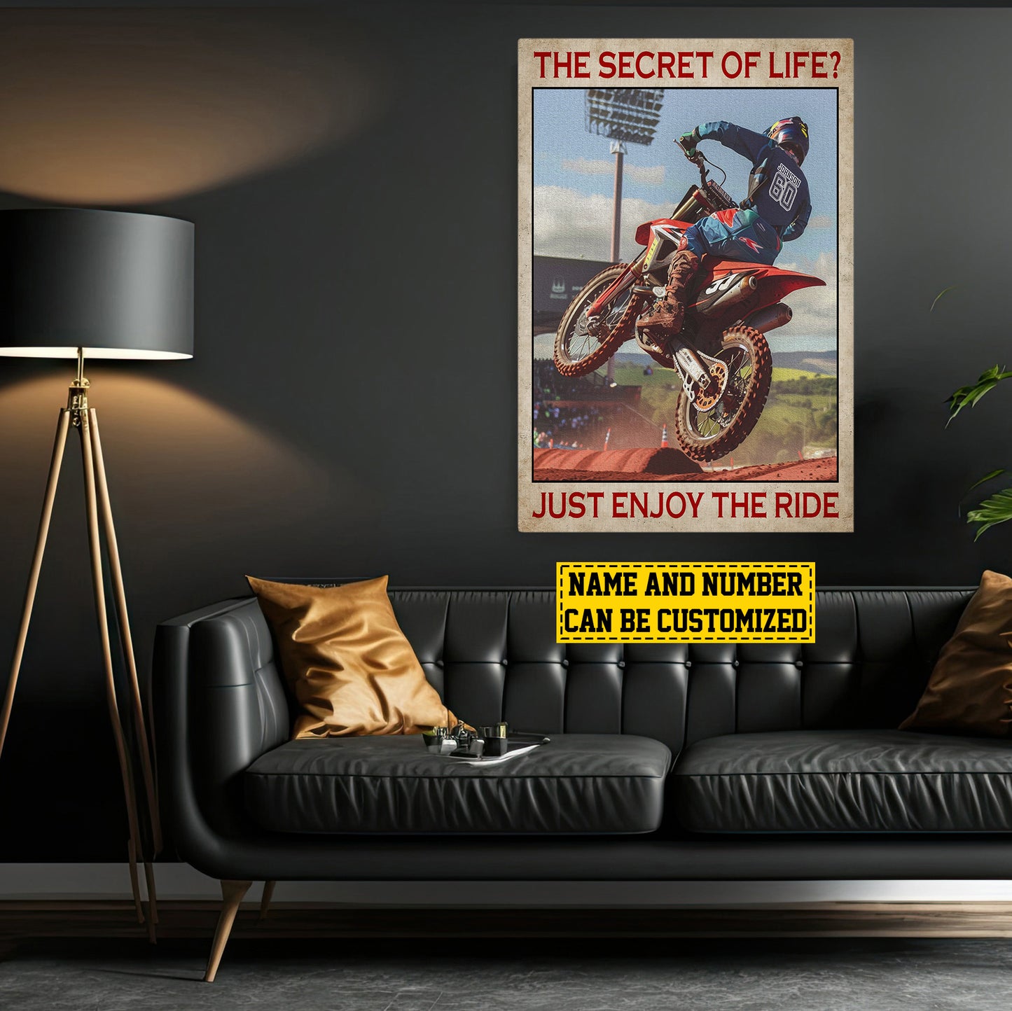 The Secret Of Life Just Enjoy The Ride, Personalized Motocross Boy Canvas Painting, Sports Quotes Wall Art Decor, Poster Gift For Motocross Lovers