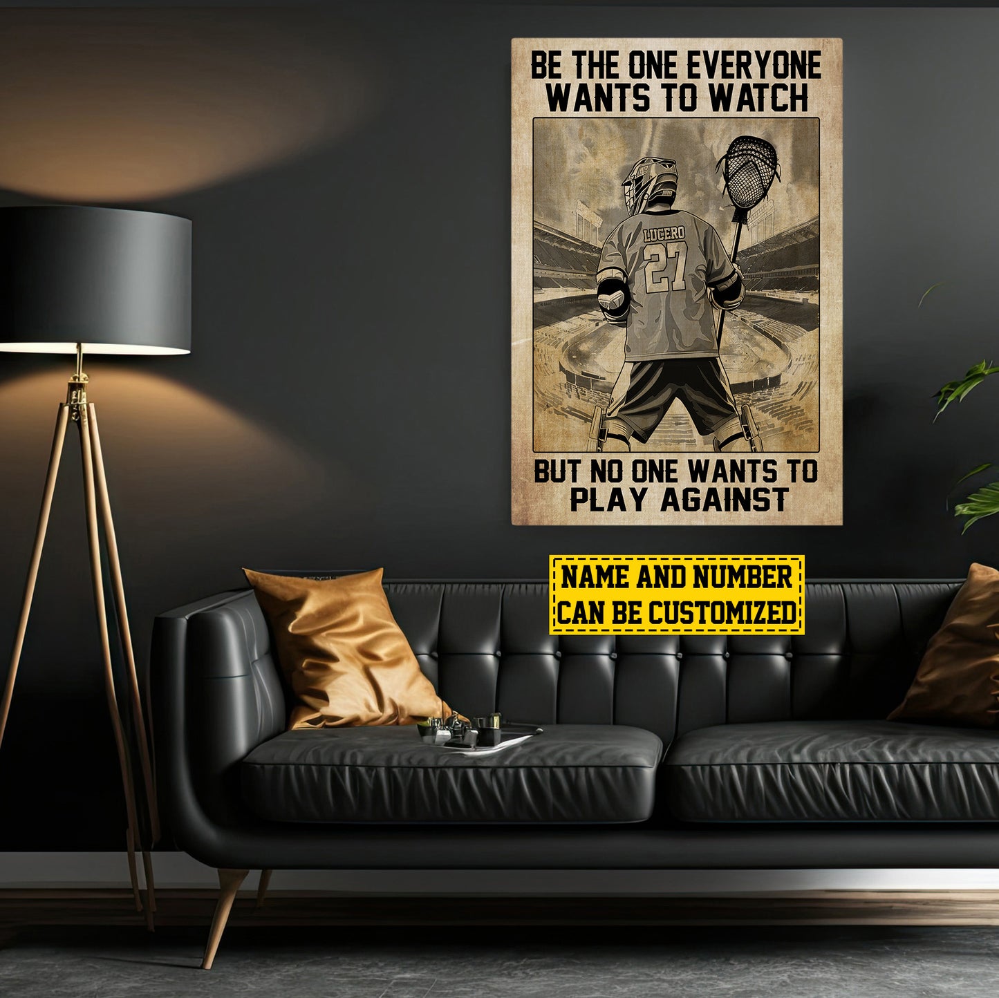 Be The One Everyone Wants To Watch, Personalized Goalie Lacrosse Boy Canvas Painting, Inspirational Quotes Wall Art Decor, Poster Gift For Goalie Lacrosse Player