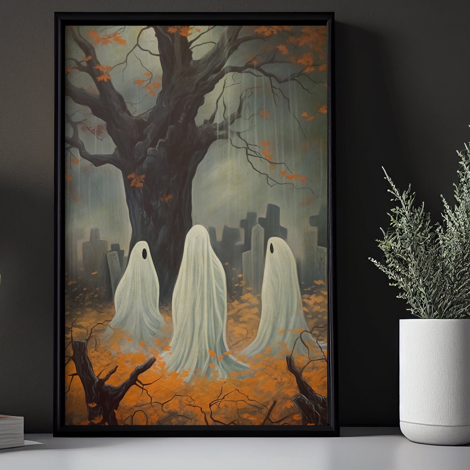 Ghost in a deals grave yard painting, acrylic on canvas original