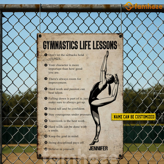 Personalized Gymnastic Metal Sign, Gymnastics Life Lessons Sport Sign, Field Decor Gift For Gymnastic Lovers