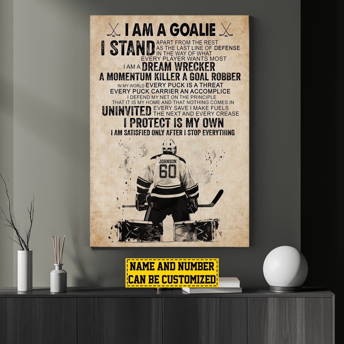 Personalized Goalie Boy Canvas Painting, I Am A Goalie, Sports Quotes Wall Art Decor, Poster Gift For Goalie Lovers