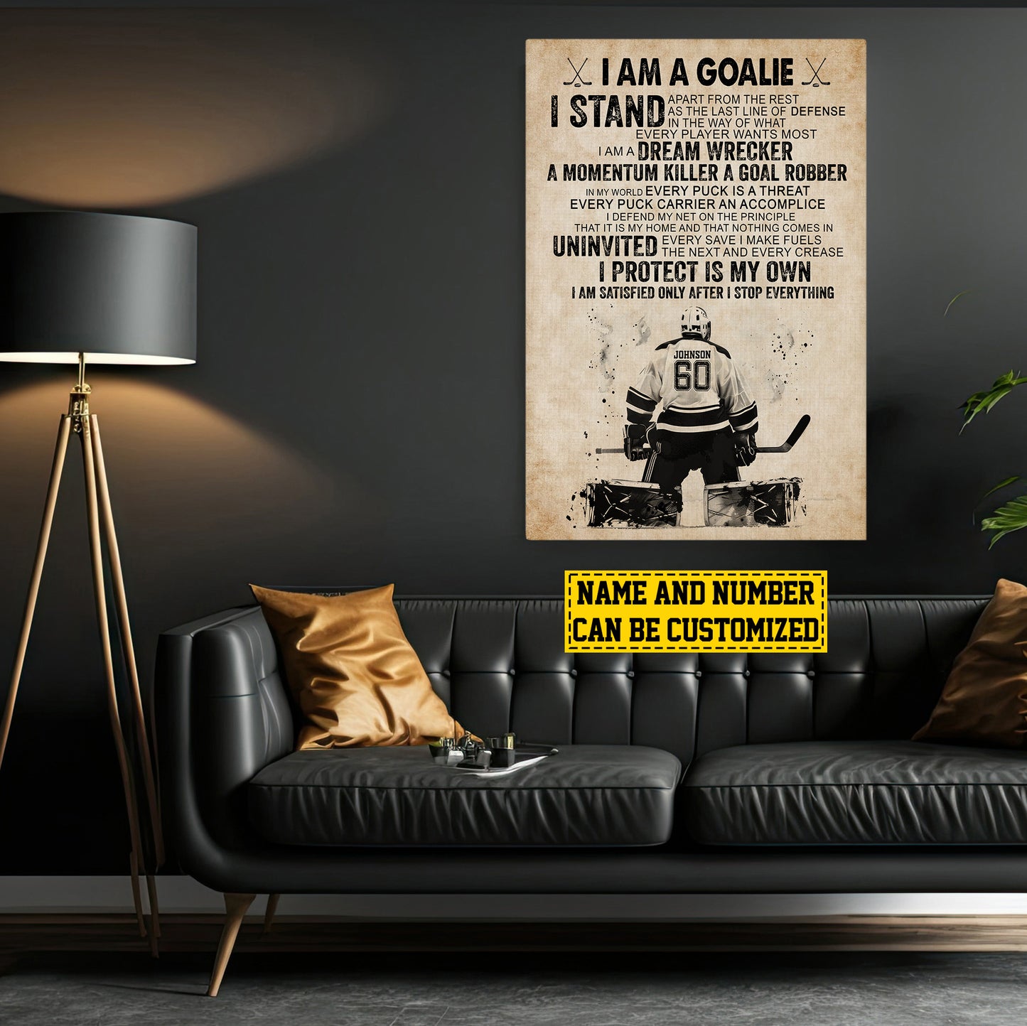 Personalized Goalie Boy Canvas Painting, I Am A Goalie, Sports Quotes Wall Art Decor, Poster Gift For Goalie Lovers