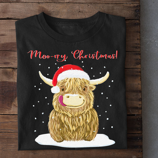 Highland Cow Christmas T-shirt, Mooey Christmas, Christmas Gift For Cow Lovers, Farmer Tees, Cow Tees