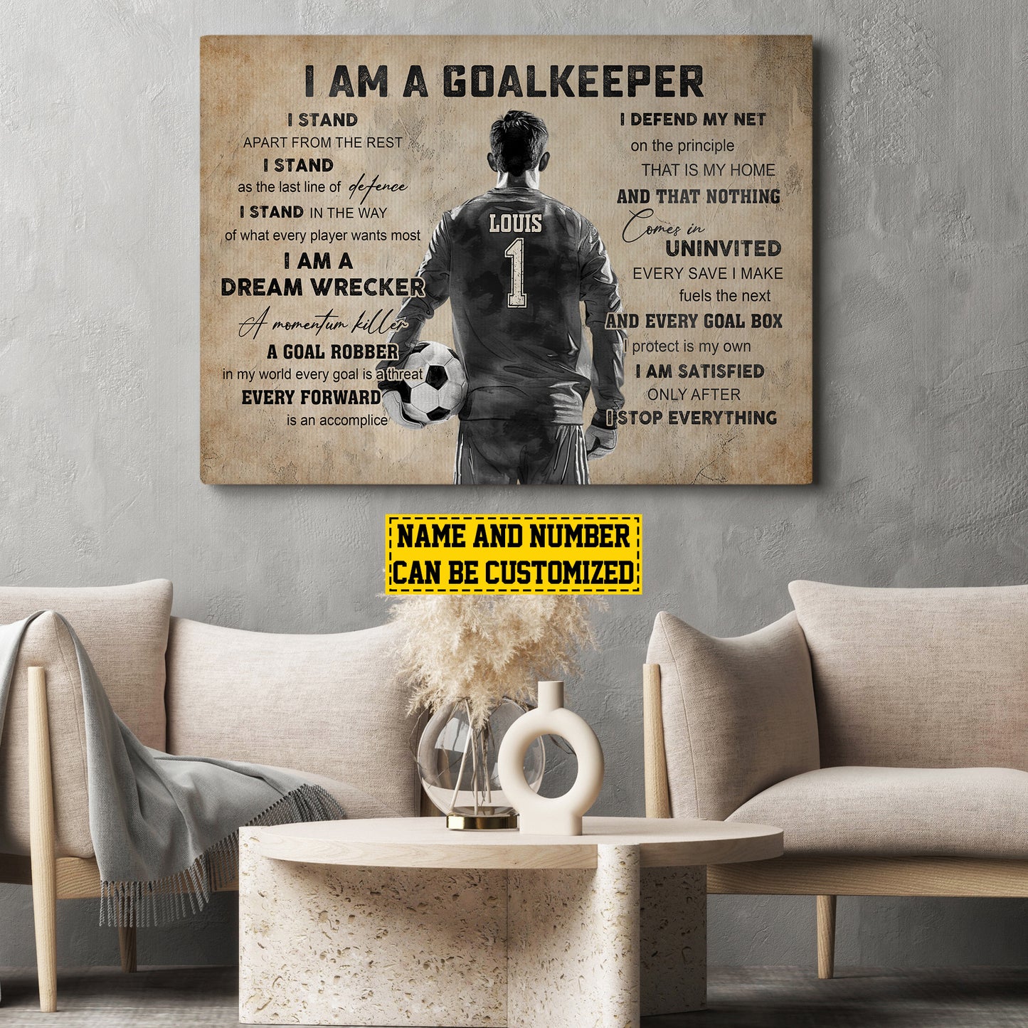 Personalized Goalkeeper Canvas Painting, I Am A Goalkeeper, Sports Quotes Wall Art Decor, Poster Gift For Soccer Lovers