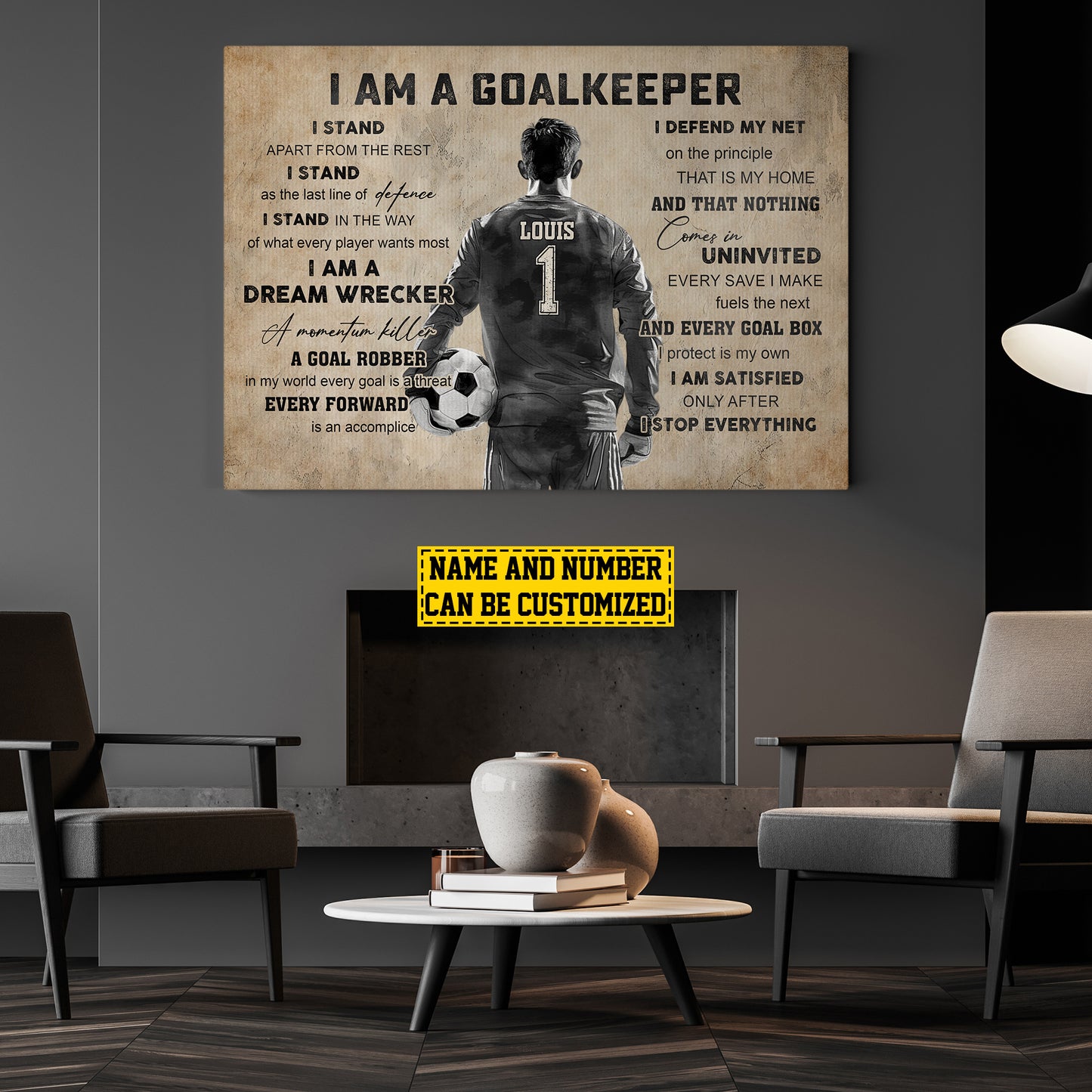 Personalized Goalkeeper Canvas Painting, I Am A Goalkeeper, Sports Quotes Wall Art Decor, Poster Gift For Soccer Lovers