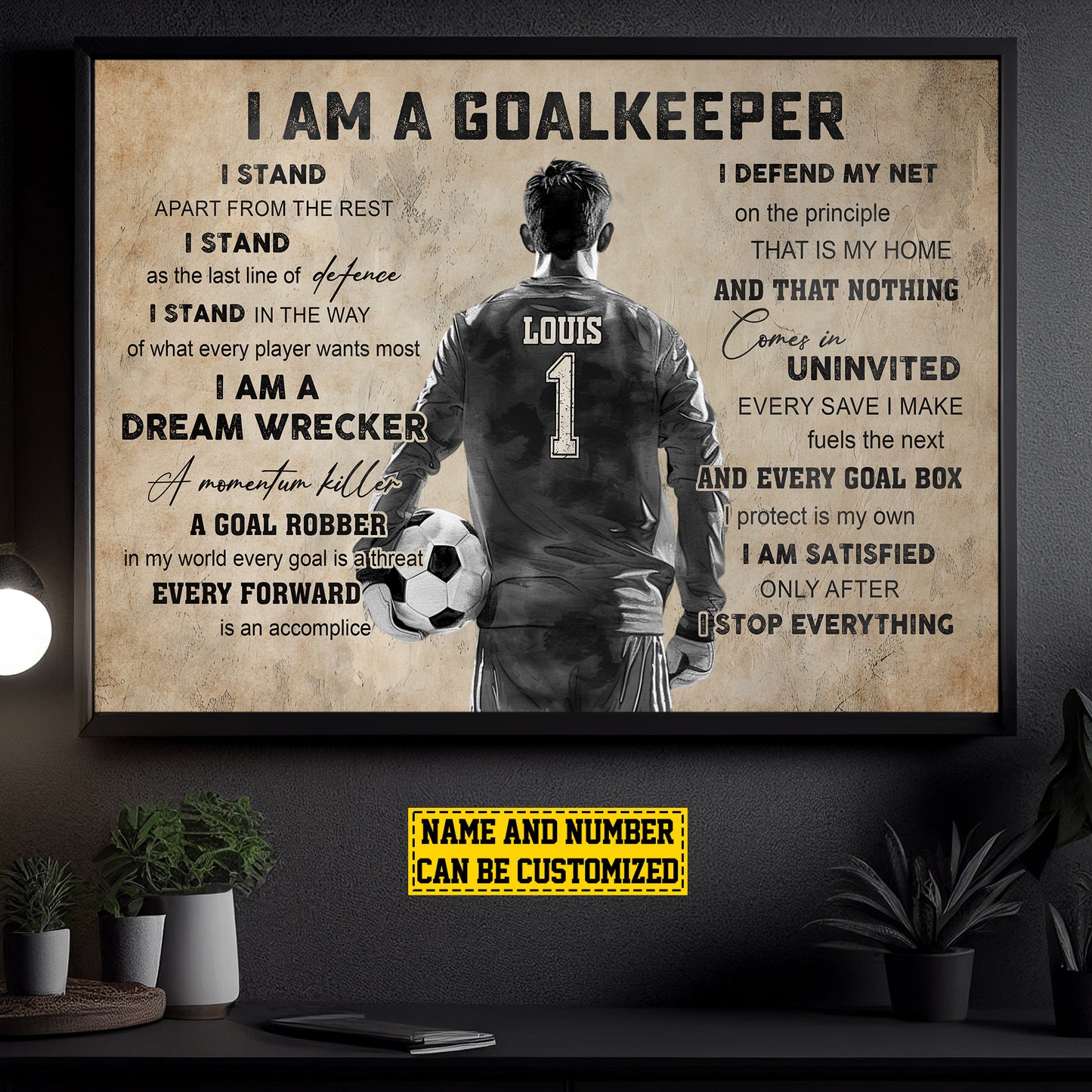 Personalized Goalkeeper Canvas Painting, I Am A Goalkeeper, Sports Quotes Wall Art Decor, Poster Gift For Soccer Lovers