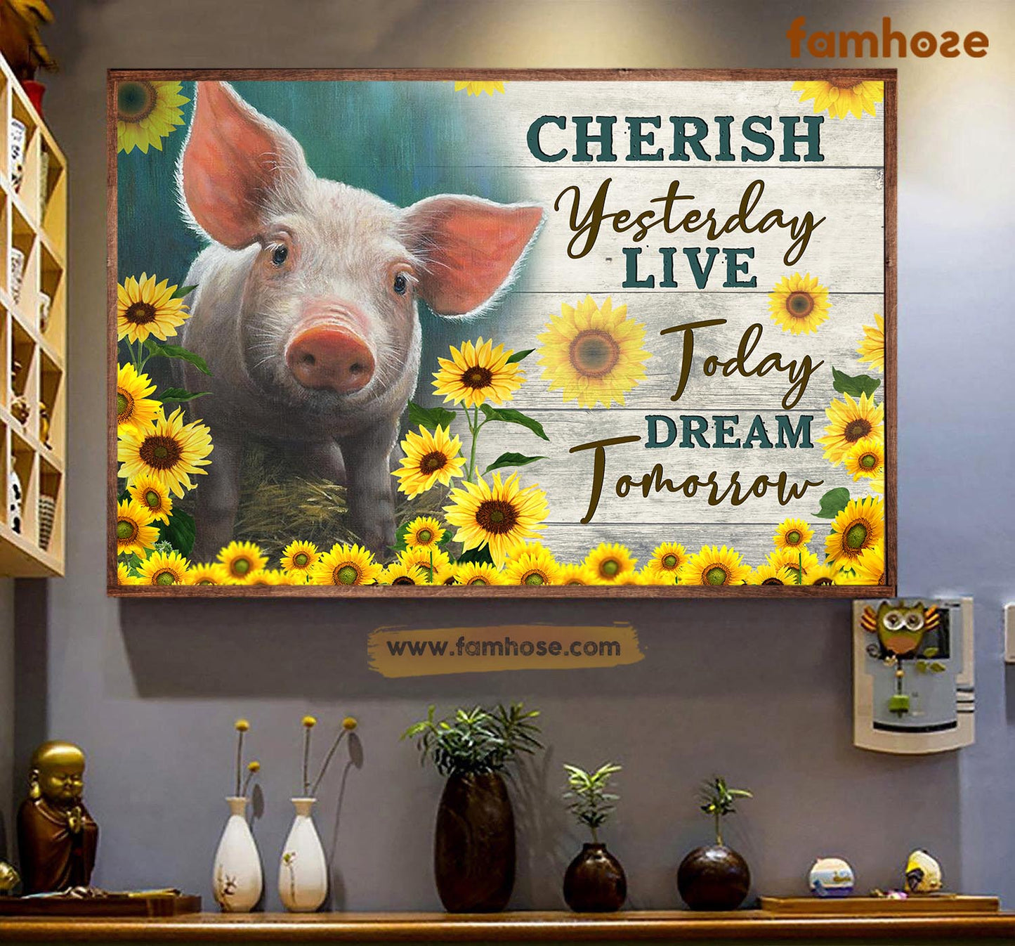 Pig Poster & Canvas, Cherish Yesterday Live Today Dream Tomorrow, Pig Canvas Wall Art, Poster Gift For Pig Lovers