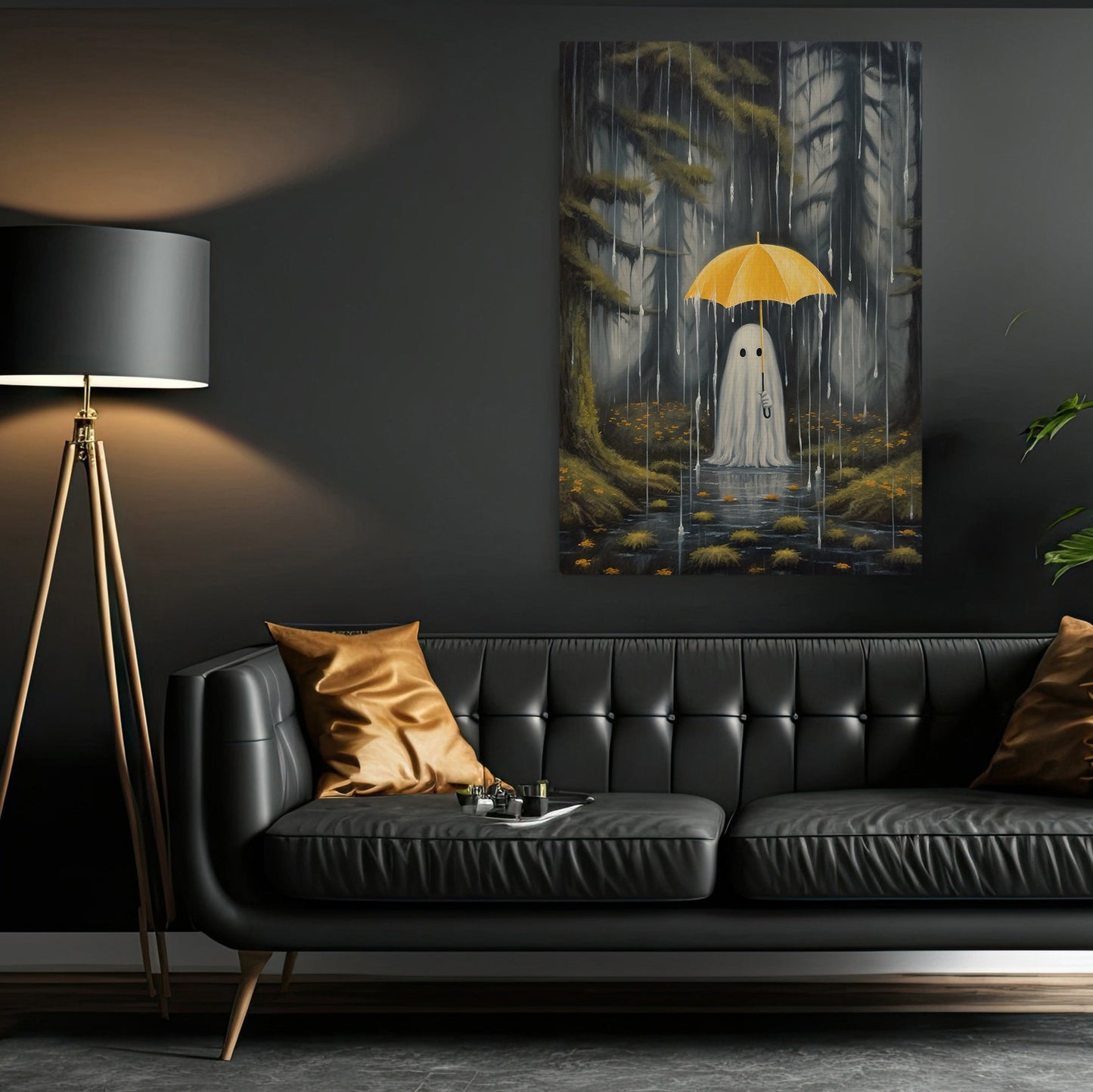 Baby Ghost In Forest Rain Halloween Canvas Painting, Wall Art Decor - Dark Ghost Halloween Poster Gift