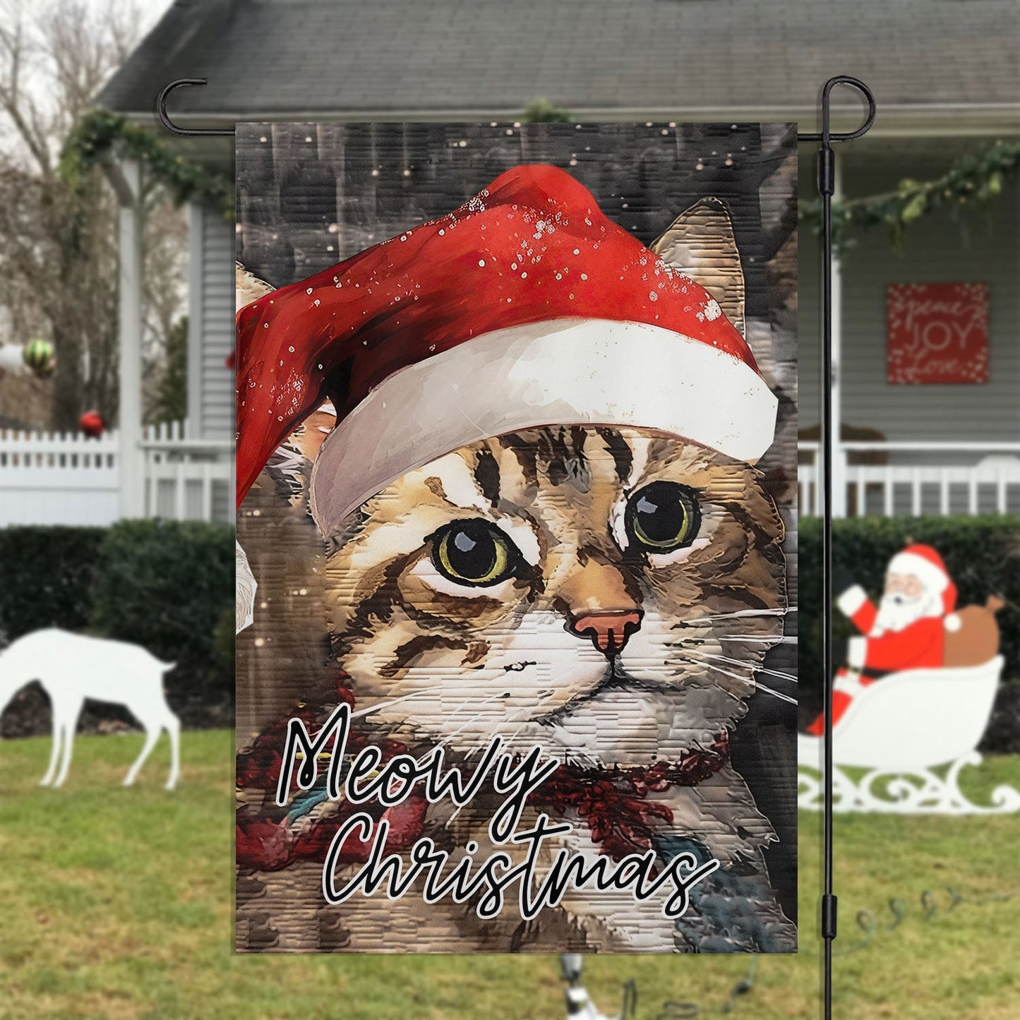 Baby Cat Wearing Noel Hat, Cat Xmas Garden Flag & House Flag, Christmas Flag Gift For Cat Lovers