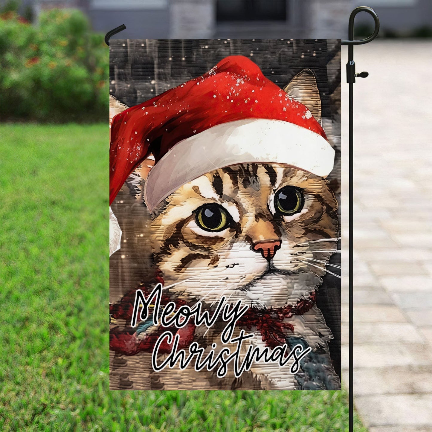 Baby Cat Wearing Noel Hat, Cat Xmas Garden Flag & House Flag, Christmas Flag Gift For Cat Lovers