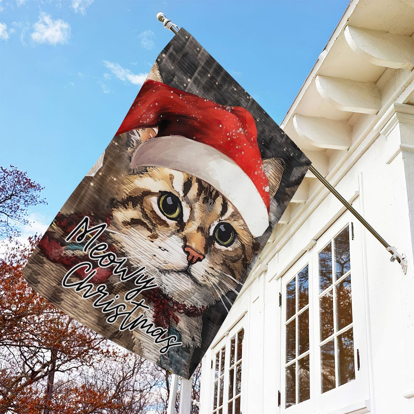 Baby Cat Wearing Noel Hat, Cat Xmas Garden Flag & House Flag, Christmas Flag Gift For Cat Lovers