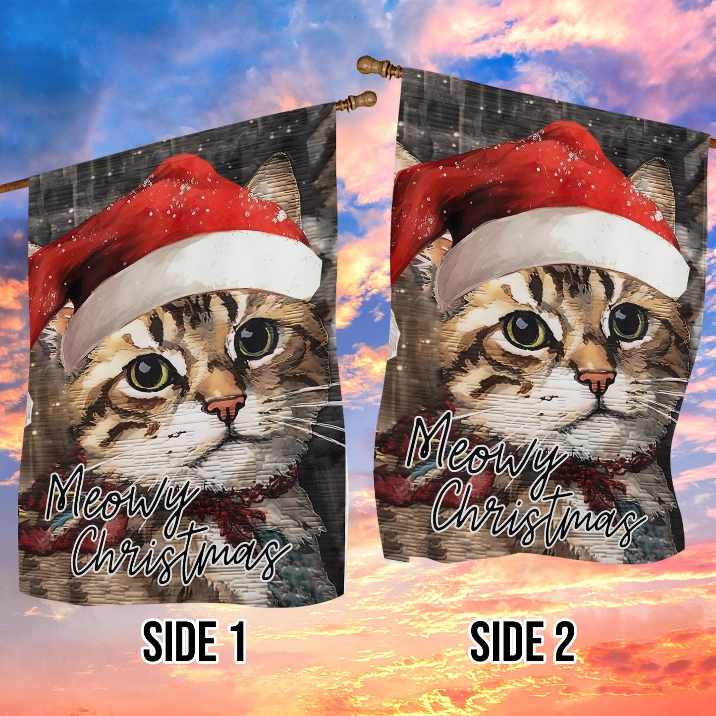 Baby Cat Wearing Noel Hat, Cat Xmas Garden Flag & House Flag, Christmas Flag Gift For Cat Lovers