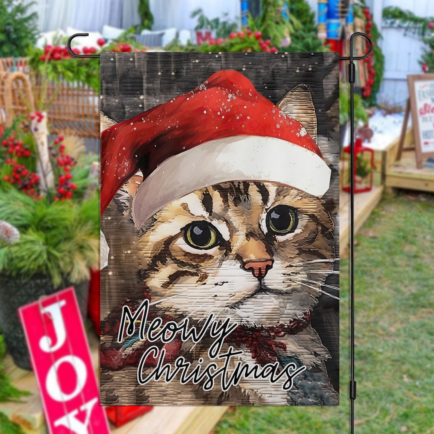 Baby Cat Wearing Noel Hat, Cat Xmas Garden Flag & House Flag, Christmas Flag Gift For Cat Lovers