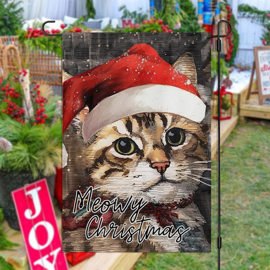 Baby Cat Wearing Noel Hat, Cat Xmas Garden Flag & House Flag, Christmas Flag Gift For Cat Lovers