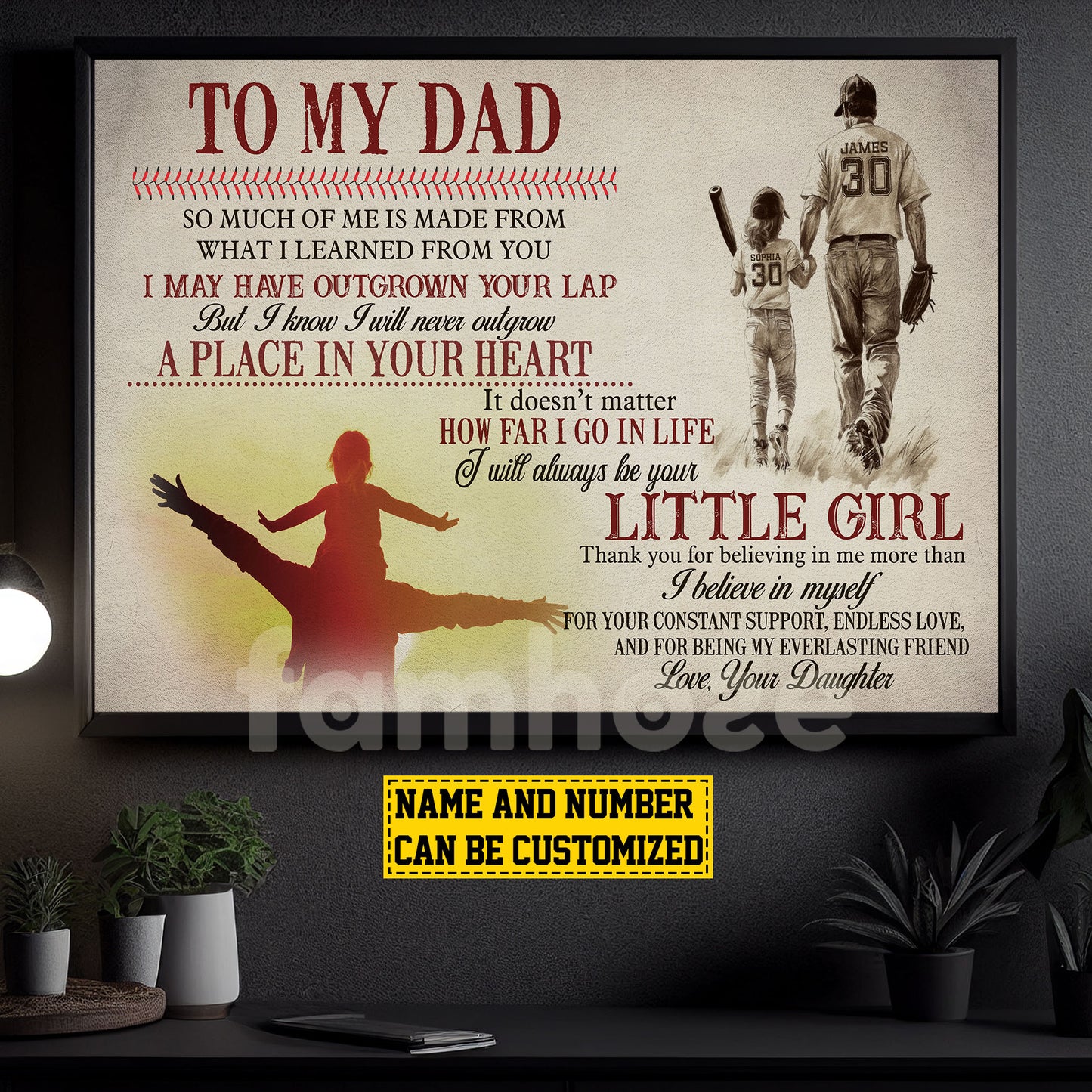 Personalized Softball Dad Girl Canvas Painting, To My Dad I Will Always Be Your Little Girl Sport Wall Art Decor, Poster Gift For Softball Lovers
