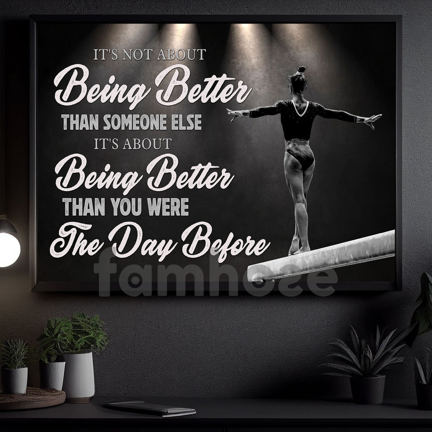 Motivational Gymnastic Girl Canvas Painting, It's About Being Better Than You Were The Day Before Wall Art Decor, Poster Gift For Gymnastics Lovers
